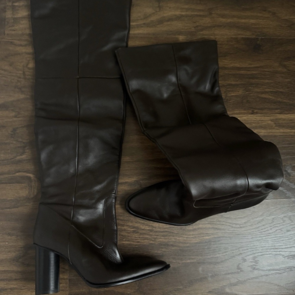 Zara Brand New Women's Brown Faux Leather Size 8 Over The Knee Boots
